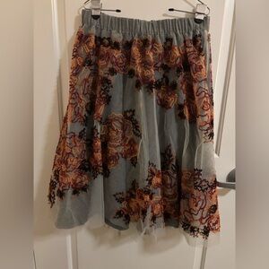 NWT Anthropologie Not So Serious floral embroidered tulle midi/knee length skirt